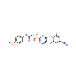 COc1ccc(NC(=O)CS(=O)(=O)c2nccc(Oc3c(C)cc(C#N)cc3C)n2)cc1 ZINC000473135048