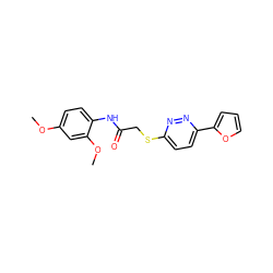 COc1ccc(NC(=O)CSc2ccc(-c3ccco3)nn2)c(OC)c1 ZINC000004357779