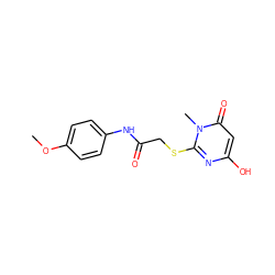 COc1ccc(NC(=O)CSc2nc(O)cc(=O)n2C)cc1 ZINC000017945655