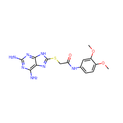 COc1ccc(NC(=O)CSc2nc3c(N)nc(N)nc3[nH]2)cc1OC ZINC000299822950