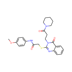 COc1ccc(NC(=O)CSc2nc3ccccc3c(=O)n2CCC(=O)N2CCCCC2)cc1 ZINC000002971915