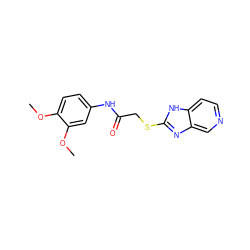 COc1ccc(NC(=O)CSc2nc3cnccc3[nH]2)cc1OC ZINC000299822351