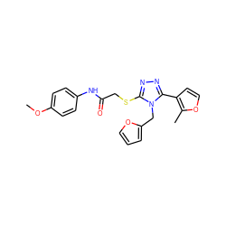 COc1ccc(NC(=O)CSc2nnc(-c3ccoc3C)n2Cc2ccco2)cc1 ZINC000013512116