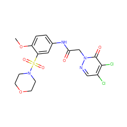 COc1ccc(NC(=O)Cn2ncc(Cl)c(Cl)c2=O)cc1S(=O)(=O)N1CCOCC1 ZINC000008774765