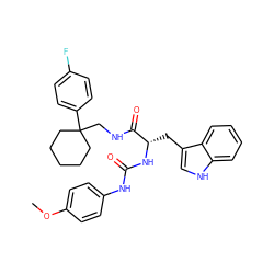 COc1ccc(NC(=O)N[C@@H](Cc2c[nH]c3ccccc23)C(=O)NCC2(c3ccc(F)cc3)CCCCC2)cc1 ZINC000474602571