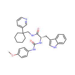 COc1ccc(NC(=O)N[C@@H](Cc2c[nH]c3ccccc23)C(=O)NCC2(c3cccnc3)CCCCC2)cc1 ZINC000474607063