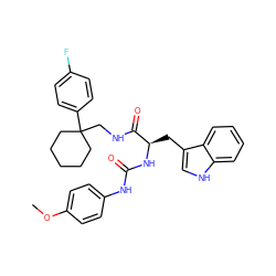 COc1ccc(NC(=O)N[C@H](Cc2c[nH]c3ccccc23)C(=O)NCC2(c3ccc(F)cc3)CCCCC2)cc1 ZINC000474602570