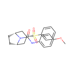 COc1ccc(NC(=O)N2[C@H]3CC[C@@H]2C[C@H](S(=O)(=O)c2ccccc2)C3)cc1 ZINC000103097139