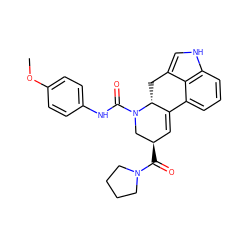 COc1ccc(NC(=O)N2C[C@H](C(=O)N3CCCC3)C=C3c4cccc5[nH]cc(c45)C[C@H]32)cc1 ZINC000072177107