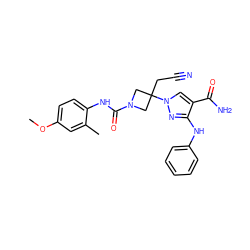 COc1ccc(NC(=O)N2CC(CC#N)(n3cc(C(N)=O)c(Nc4ccccc4)n3)C2)c(C)c1 ZINC000220987359