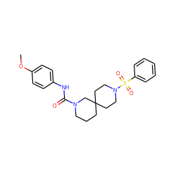 COc1ccc(NC(=O)N2CCCC3(CCN(S(=O)(=O)c4ccccc4)CC3)C2)cc1 ZINC000003956333