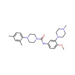 COc1ccc(NC(=O)N2CCN(c3ccc(C)cc3C)CC2)cc1N1CCN(C)CC1 ZINC000026937661