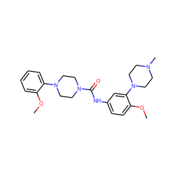 COc1ccc(NC(=O)N2CCN(c3ccccc3OC)CC2)cc1N1CCN(C)CC1 ZINC000000836545