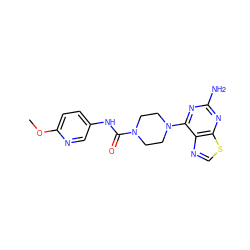 COc1ccc(NC(=O)N2CCN(c3nc(N)nc4scnc34)CC2)cn1 ZINC000205827467