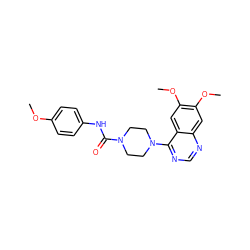 COc1ccc(NC(=O)N2CCN(c3ncnc4cc(OC)c(OC)cc34)CC2)cc1 ZINC000013474783