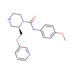 COc1ccc(NC(=O)N2CCNC[C@@H]2COc2cccnc2)cc1 ZINC000114575854