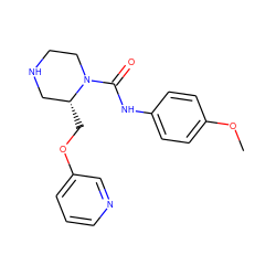 COc1ccc(NC(=O)N2CCNC[C@H]2COc2cccnc2)cc1 ZINC000114575852