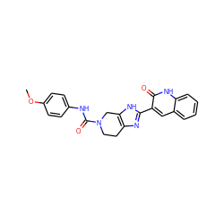 COc1ccc(NC(=O)N2CCc3nc(-c4cc5ccccc5[nH]c4=O)[nH]c3C2)cc1 ZINC000068267331