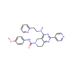 COc1ccc(NC(=O)N2CCc3nc(-c4ccncc4)nc(N(C)CCc4ccccn4)c3C2)cc1 ZINC000095562117