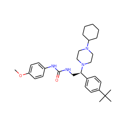 COc1ccc(NC(=O)NC[C@H](c2ccc(C(C)(C)C)cc2)N2CCN(C3CCCCC3)CC2)cc1 ZINC000028523702