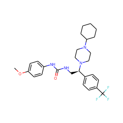COc1ccc(NC(=O)NC[C@H](c2ccc(C(F)(F)F)cc2)N2CCN(C3CCCCC3)CC2)cc1 ZINC000028523904
