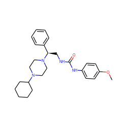 COc1ccc(NC(=O)NC[C@H](c2ccccc2)N2CCN(C3CCCCC3)CC2)cc1 ZINC000028522332