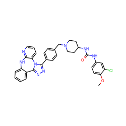 COc1ccc(NC(=O)NC2CCN(Cc3ccc(-c4nnc5n4-c4cccnc4Nc4ccccc4-5)cc3)CC2)cc1Cl ZINC000096174105