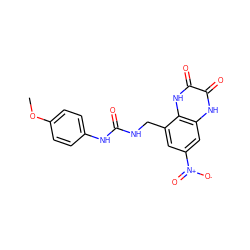 COc1ccc(NC(=O)NCc2cc([N+](=O)[O-])cc3[nH]c(=O)c(=O)[nH]c23)cc1 ZINC000027549475