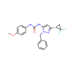 COc1ccc(NC(=O)Nc2cc([C@@H]3CC3(F)F)nn2Cc2ccccc2)cc1 ZINC000299825422