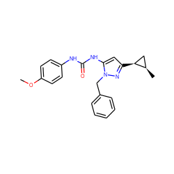 COc1ccc(NC(=O)Nc2cc([C@H]3C[C@H]3C)nn2Cc2ccccc2)cc1 ZINC000299829081