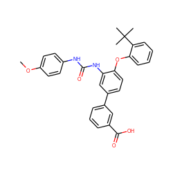 COc1ccc(NC(=O)Nc2cc(-c3cccc(C(=O)O)c3)ccc2Oc2ccccc2C(C)(C)C)cc1 ZINC001772606557