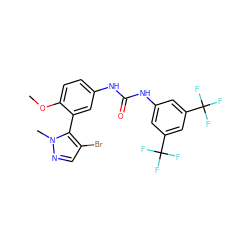 COc1ccc(NC(=O)Nc2cc(C(F)(F)F)cc(C(F)(F)F)c2)cc1-c1c(Br)cnn1C ZINC000049766500
