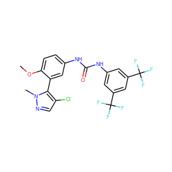 COc1ccc(NC(=O)Nc2cc(C(F)(F)F)cc(C(F)(F)F)c2)cc1-c1c(Cl)cnn1C ZINC000045356742