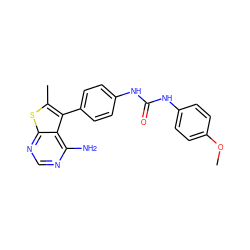 COc1ccc(NC(=O)Nc2ccc(-c3c(C)sc4ncnc(N)c34)cc2)cc1 ZINC000013673623