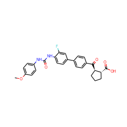 COc1ccc(NC(=O)Nc2ccc(-c3ccc(C(=O)[C@@H]4CCC[C@H]4C(=O)O)cc3)cc2F)cc1 ZINC000028964625