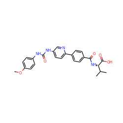 COc1ccc(NC(=O)Nc2ccc(-c3ccc(C(=O)N[C@H](C(=O)O)C(C)C)cc3)nc2)cc1 ZINC000072126883