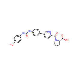 COc1ccc(NC(=O)Nc2ccc(-c3ccc(C(=O)N4CCC[C@H]4C(=O)O)nc3)cc2)cc1 ZINC000204939997