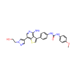 COc1ccc(NC(=O)Nc2ccc(-c3csc4c(-c5cnn(CCO)c5)cnc(N)c34)cc2)cc1 ZINC000063539821