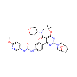 COc1ccc(NC(=O)Nc2ccc(-c3nc(N4C[C@@H]5CC[C@H](C4)O5)nc4c3C(=O)N(C3CCOCC3)CC(C)(C)O4)cc2)cn1 ZINC000225318393