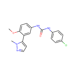 COc1ccc(NC(=O)Nc2ccc(Cl)cc2)cc1-c1ccnn1C ZINC000034634855