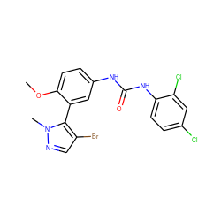 COc1ccc(NC(=O)Nc2ccc(Cl)cc2Cl)cc1-c1c(Br)cnn1C ZINC000045392240