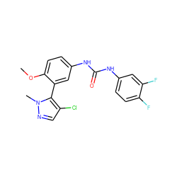 COc1ccc(NC(=O)Nc2ccc(F)c(F)c2)cc1-c1c(Cl)cnn1C ZINC000035950993