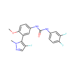 COc1ccc(NC(=O)Nc2ccc(F)c(F)c2)cc1-c1c(F)cnn1C ZINC000035878184