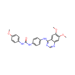 COc1ccc(NC(=O)Nc2ccc(Nc3ncnc4cc(OC)c(OC)cc34)cc2)cc1 ZINC000071316000