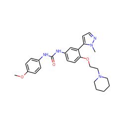 COc1ccc(NC(=O)Nc2ccc(OCCN3CCCCC3)c(-c3ccnn3C)c2)cc1 ZINC000045261722