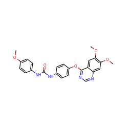 COc1ccc(NC(=O)Nc2ccc(Oc3ncnc4cc(OC)c(OC)cc34)cc2)cc1 ZINC000013610057