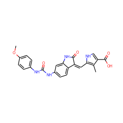 COc1ccc(NC(=O)Nc2ccc3c(c2)NC(=O)/C3=C\c2[nH]cc(C(=O)O)c2C)cc1 ZINC000053298317