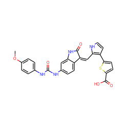 COc1ccc(NC(=O)Nc2ccc3c(c2)NC(=O)/C3=C\c2[nH]ccc2-c2ccc(C(=O)O)s2)cc1 ZINC000053314333