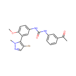 COc1ccc(NC(=O)Nc2cccc(C(C)=O)c2)cc1-c1c(Br)cnn1C ZINC000038335338