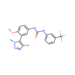 COc1ccc(NC(=O)Nc2cccc(C(F)(F)F)c2)cc1-c1c(Br)cnn1C ZINC000038240839